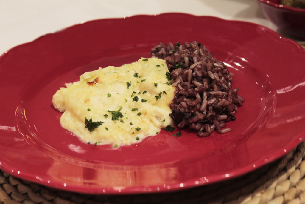 escondidinho de bacalhau com arroz